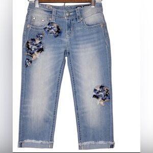 Miss Me Jeans Girls Size 14 Blue Capri Floral Jeans Embroidered Denim NWT junior